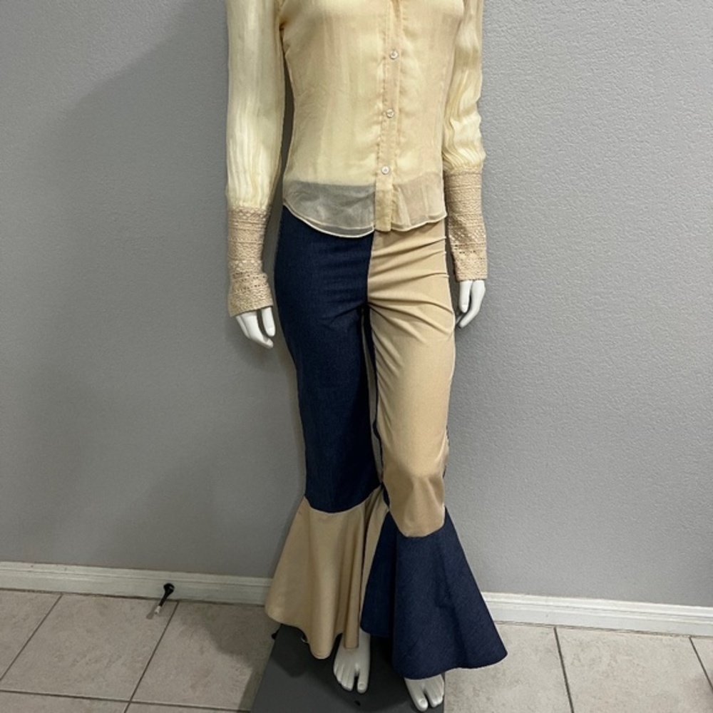 New Color Block High Rise Big Bell Bottom Pants